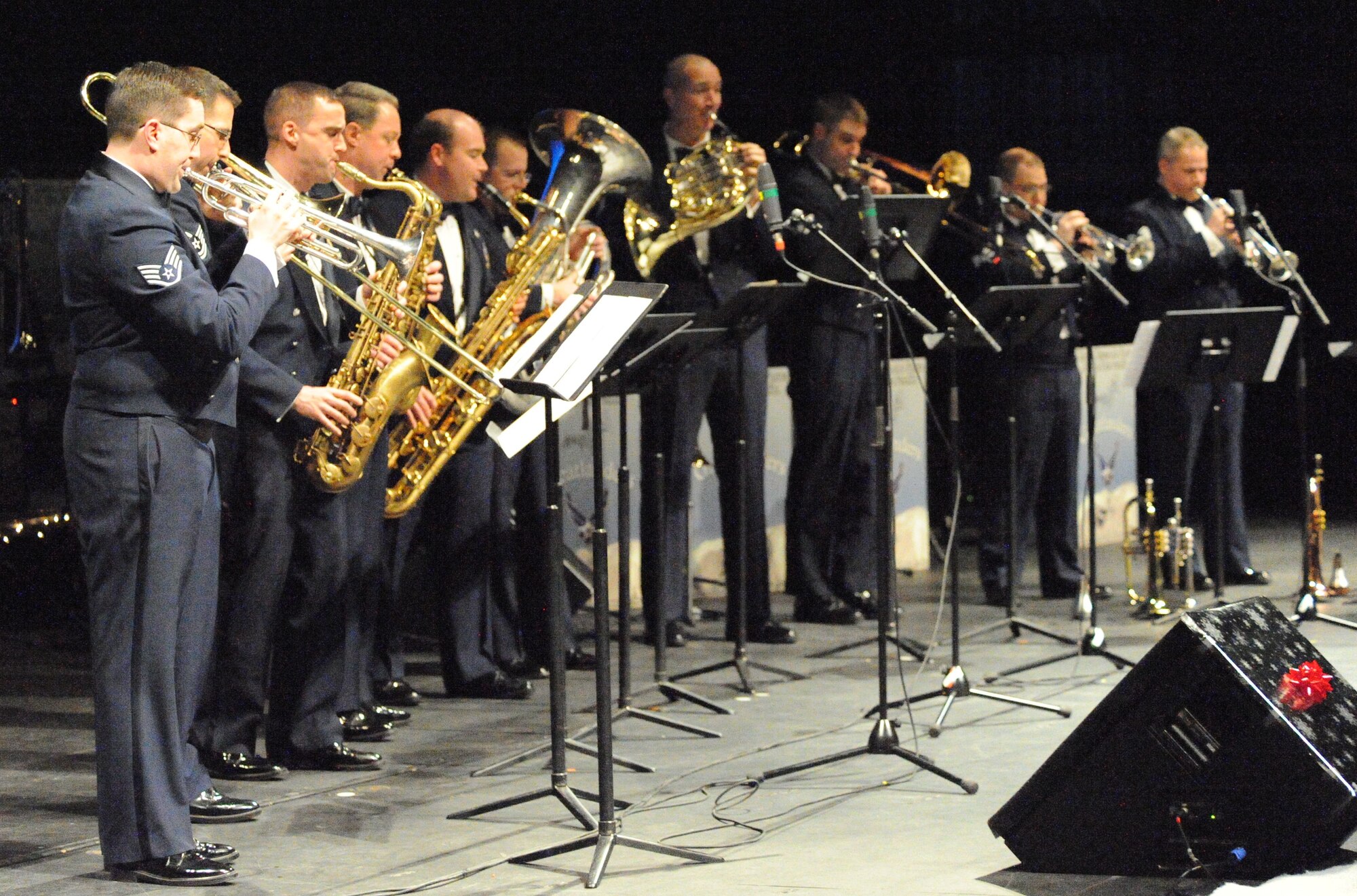 JOINT BASE ELMENDORF-RICHARDSON, Alaska – Members of the Air Force Band of the Pacific perform for a near-capacity crowd at the Alaska Center for the Performing Arts in downtown Anchorage Dec. 6. The show was one of two free concerts done to promote relations between Joint Base Elmendorf-Richardson and the Anchorage community. (U.S. Air Force photo by Senior Airman Blake Mize)