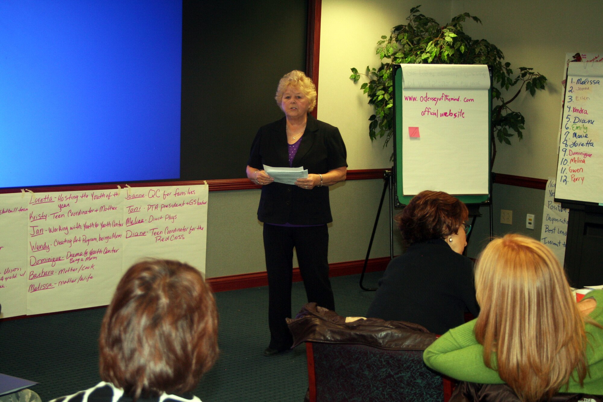 Jan Pasnokot, youth coordinator from Scott Air Force Base, Ill., gives a presentation during advanced leadership training at Headquarters Air Mobility Command at Scott AFB on Dec. 8, 2011. The training, led by AMC Headquarters with the Boys and Girls Clubs of America, was designed to "help youth and teen centers to move their programs from just being good to being great." The training, officials say, also falls in line with AMC's Comprehensive Airman Fitness culture of helping Airmen, Air Force civilians and family members become more resilient and better-equipped to deal with the rigors of military life. (U.S. Air Force Photo/Master Sgt. Scott T. Sturkol)