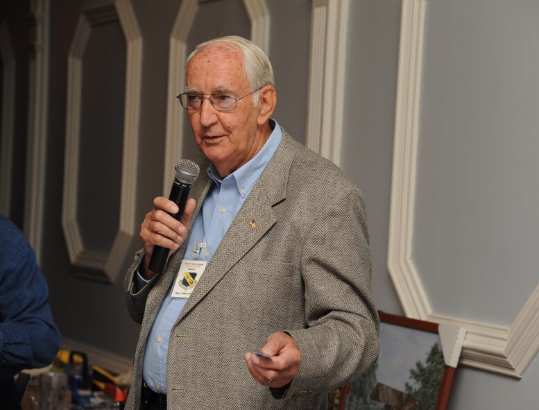 William Watson, Director of the Retiree Activities Office and a retired Master Sgt., talks at a Retiree Appreciation Day ceremony on Seymour Johnson Air Force Base, N.C., Oct. 22, 2011. Watson served the Air Force for 20 years and continues to serve by volunteering on base. He also brings volunteers to the installation to help with the mission during times of deployment. (U.S. Air Force photo by Senior Airman Whitney Stanfield)