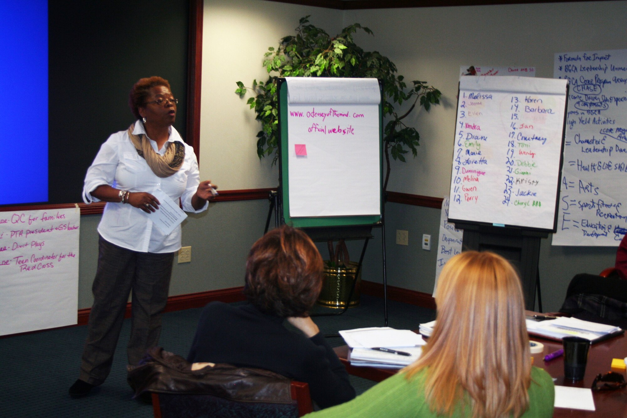 Karen Hudson, youth coordinator from Joint Base Charleston, S.C., gives a presentation during advanced leadership training at Headquarters Air Mobility Command at Scott AFB, Ill., on Dec. 8, 2011. The training, led by AMC Headquarters with the Boys and Girls Clubs of America, was designed to "help youth and teen centers to move their programs from just being good to being great." The training, officials say, also falls in line with AMC's Comprehensive Airman Fitness culture of helping Airmen, Air Force civilians and family members become more resilient and better-equipped to deal with the rigors of military life. (U.S. Air Force Photo/Master Sgt. Scott T. Sturkol)