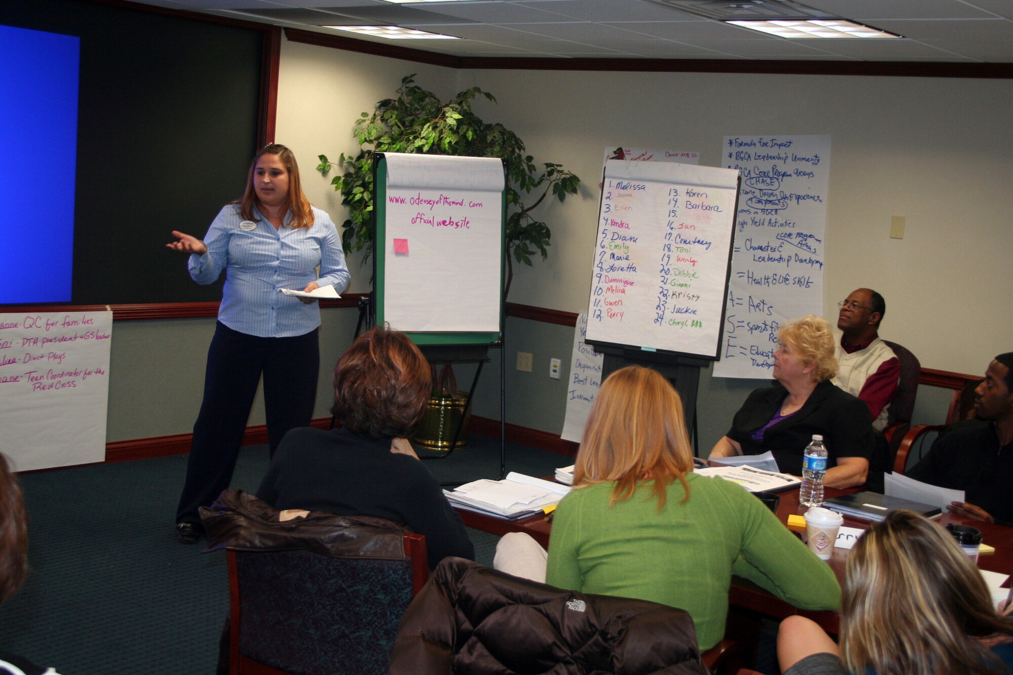 Melina Harless, youth coordinator from MacDill Air Force Base, Fla., gives a presentation during advanced leadership training at Headquarters Air Mobility Command at Scott AFB, Ill., on Dec. 8, 2011. The training, led by AMC Headquarters with the Boys and Girls Clubs of America, was designed to "help youth and teen centers to move their programs from just being good to being great." The training, officials say, also falls in line with AMC's Comprehensive Airman Fitness culture of helping Airmen, Air Force civilians and family members become more resilient and better-equipped to deal with the rigors of military life. (U.S. Air Force Photo/Master Sgt. Scott T. Sturkol)
