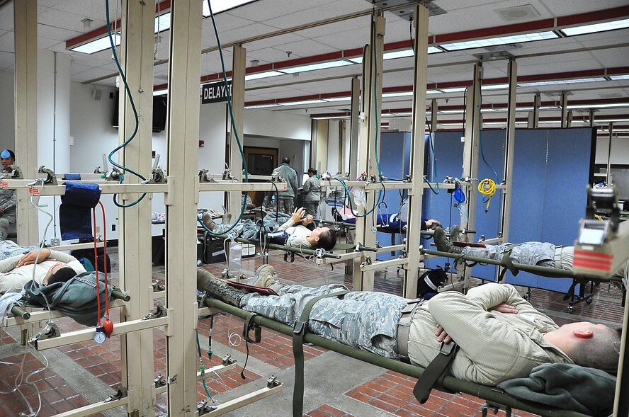 During an Emergency Management Exercise, Osan responders reacted to suspicious bomb making materials with foreign markings, found during a dorm inspection, here, Dec. 12, 2011.  The dorm was evacuated and occupants were sent to the Emergency room for screening.  The exercise gave Osan responders a chance to shine while responding to a very possible scenario.  (U.S. Air Force photo/Staff Sgt. Daylena Gonzalez)