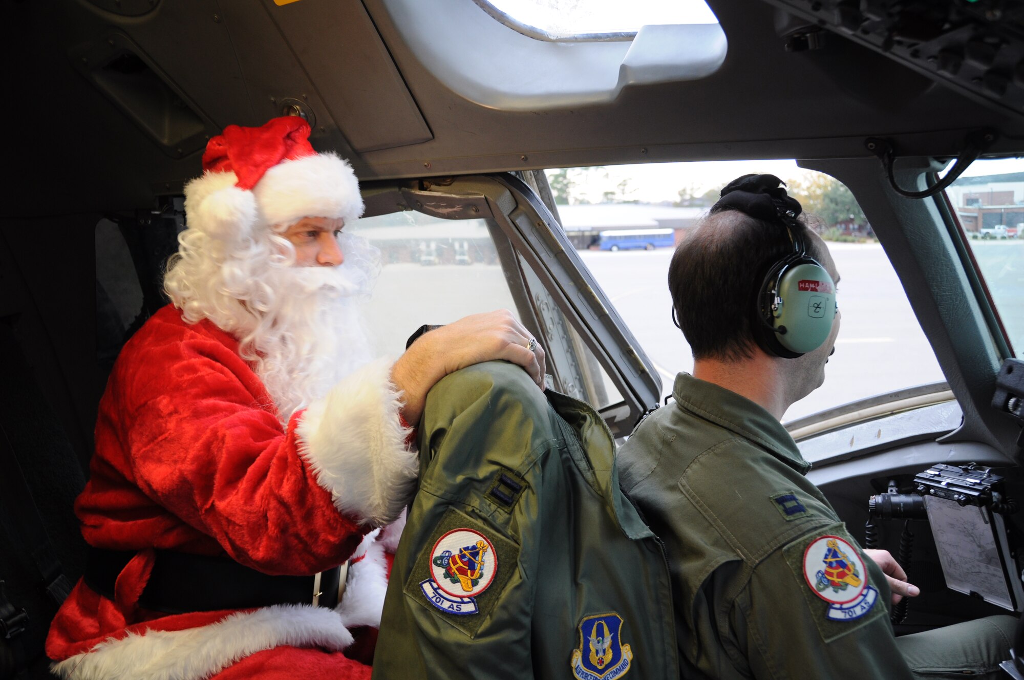 Santa Claus arrives Dec. 10, 2011 at Joint Base Charleston, S.C. Santa gave his flying reindeer a rest, arrived at JBJ aboard a C-17 Globemaster III aircraft, and spent his time visiting with friends and families of the 315th Airlift Wing. (U.S. Air Force photo/ Staff Sgt. Shane Ellis)