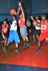 Spartans guard Brandon Hawkins scored 18 points in the squad’s victory over the 59th Medical Logistics Readiness Squadron Log Dogs 49-40. (U.S. Air Force photo/ Alan Boedeker)