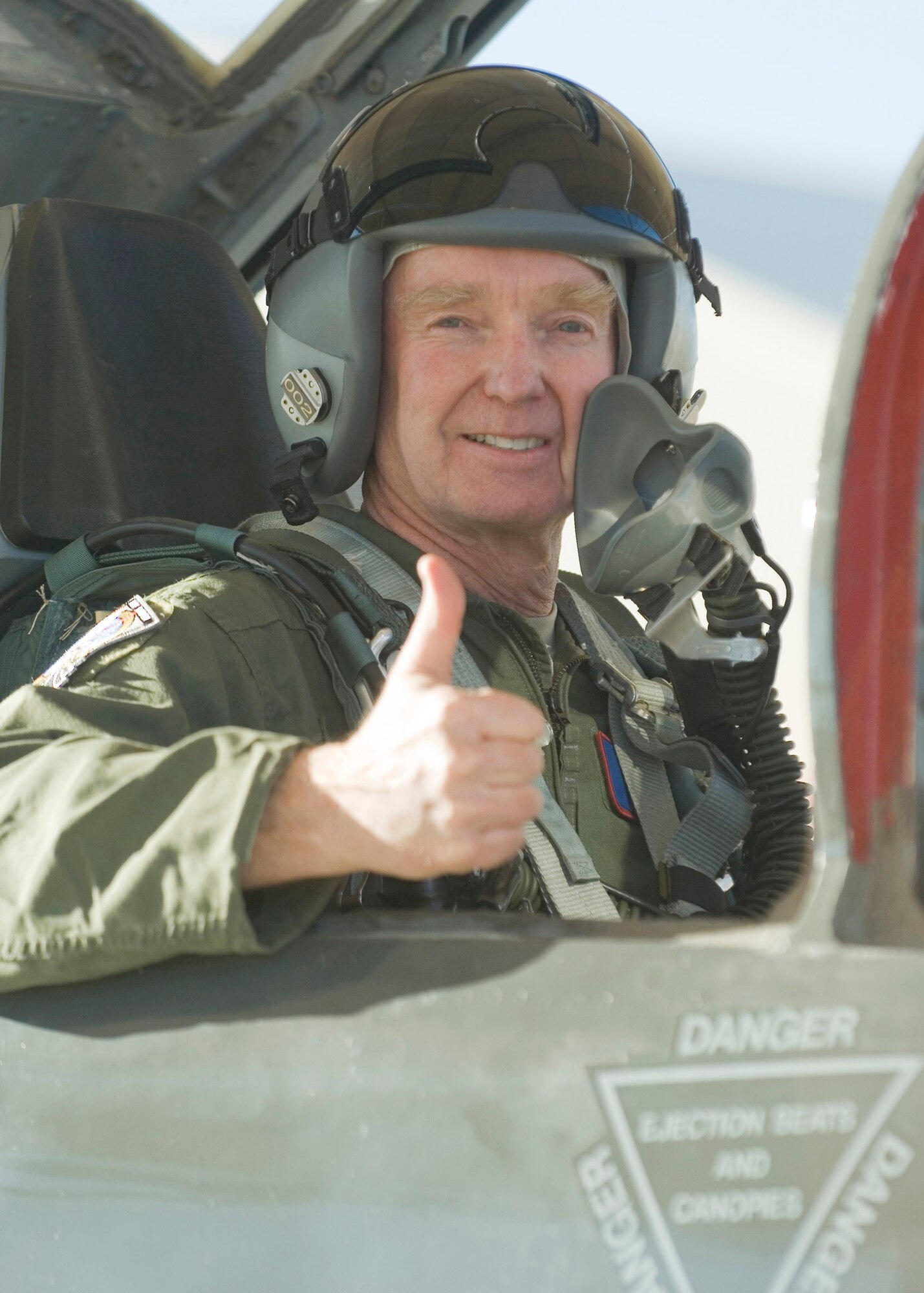 Brig. Gen. James R. Hogue prepares for his fini-flight at Edwards Air Force Base, Calif. Dec. 8. During his time at Edwards, General Hogue maximized Reservist efforts to meet developmental test objects and the needs of the United States Air Force Test Pilot School. He served as Director of the Edwards Space Shuttle Contingency Response Team and incident commander, "Eddy Leader" for five shuttle landings at Edwards. (U.S. Air Force Photo by Rob Densmore)