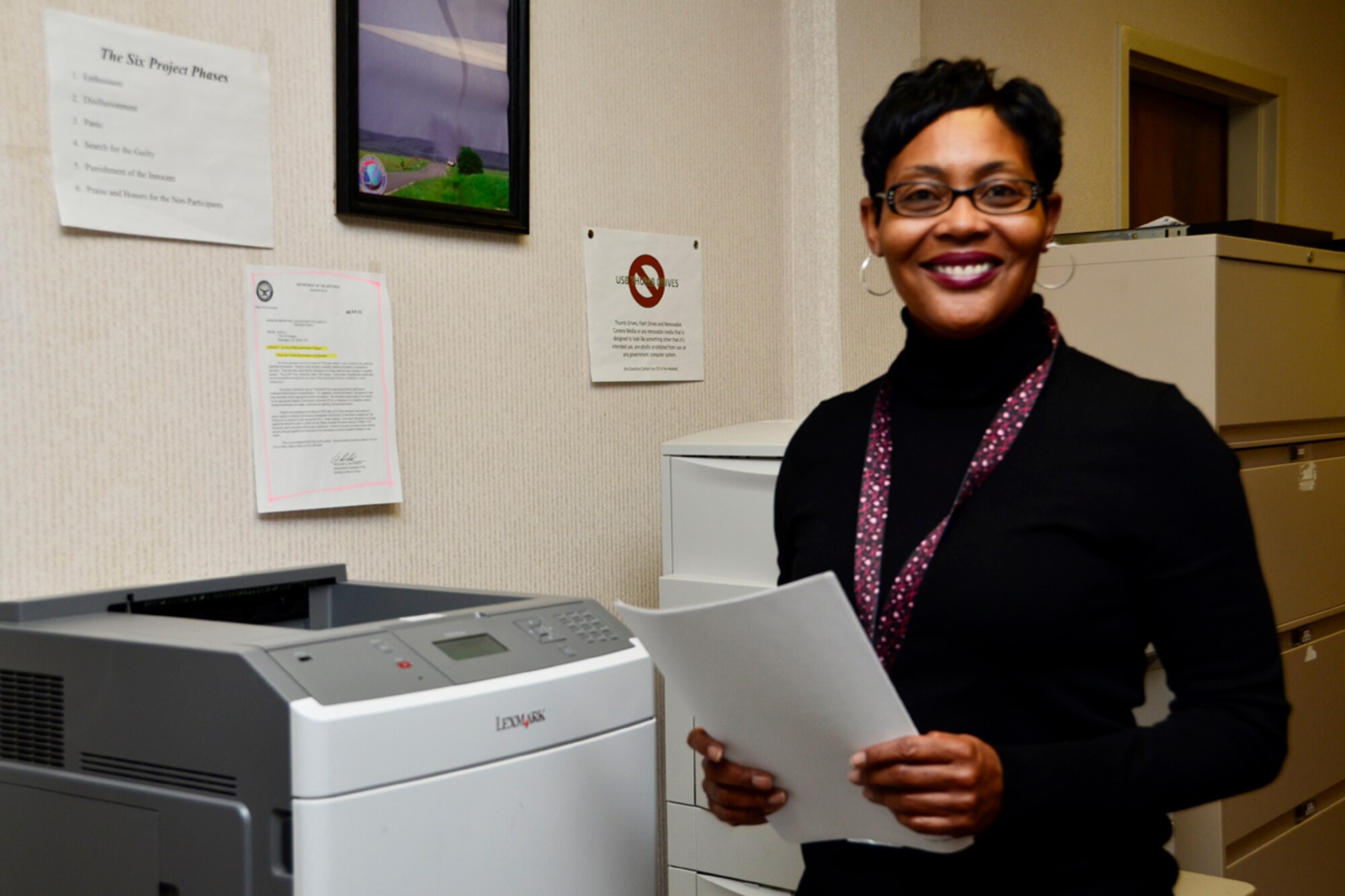Lena (Mae) Ledford is the administative assistant for the 94th Communications Flight, Dobbins Air Reserve Base, Ga. Her duties include monitoring 225 base telephone lines, overseeing the base cellular phone accounts, scheduling video teleconferences and processing Dobbins' Defense Automated Printing Service orders. (U.S. Air Force photo/Senior Airman Christina Bozeman)