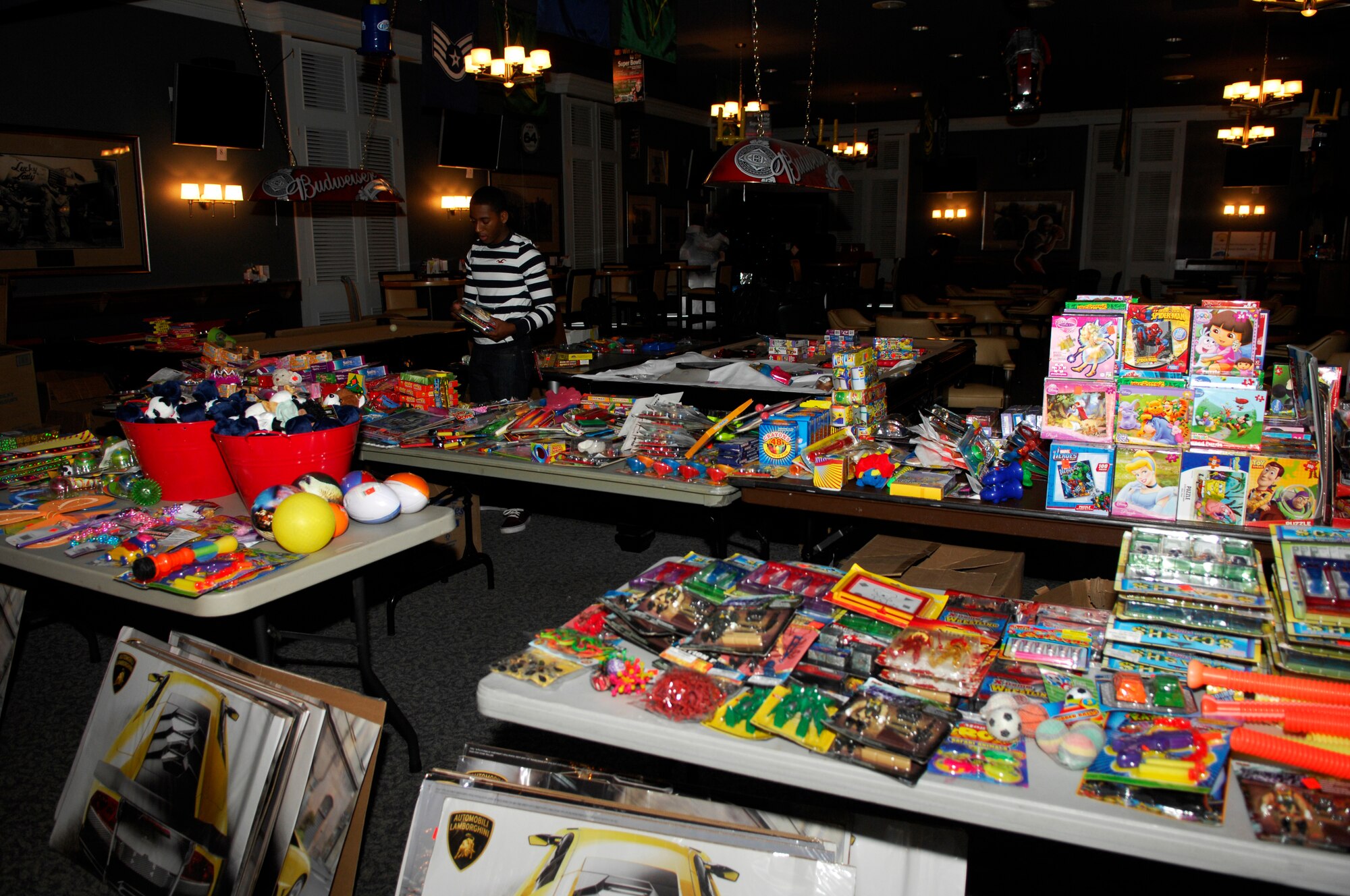 Christmas gifts and goodies were offered to children at the deployed families' dinner Dec. 12, 2011, Shaw Air Force Base, S.C. The dinner was held at the Carolina Skies Club and offered a free family dinner.  (U.S. Air Force photo by Airman 1st Class Ashley L. Gardner/ Released)
