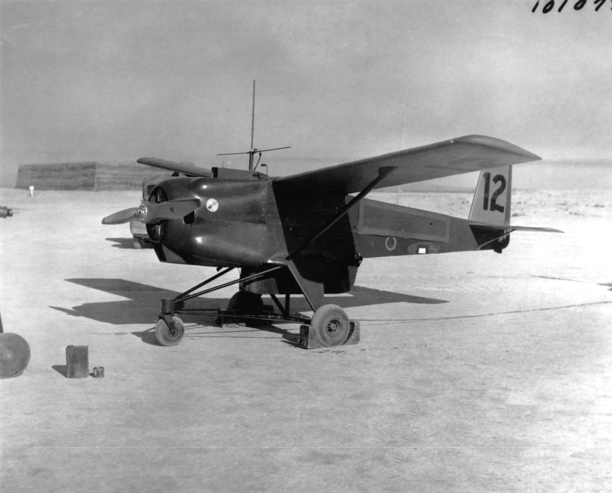The unmanned GM A-1 Bug, which was launched from a wheeled dolly on a track laid out on the lakebed near what is now North Base and made its first successful flight on December 5, 1941. (Courtesy Photo) 