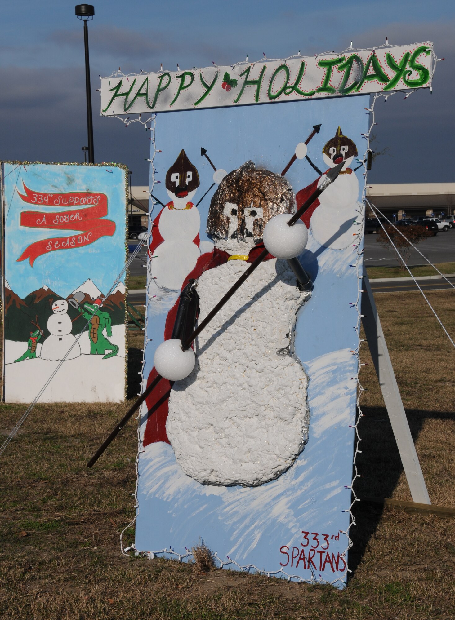 The 333rd Training Squadron won first place in the most Innovative category of the Holiday Card contest, Dec. 9, 2011.  The holiday cards are on display on Larcher Blvd. south of the base exchange.  Other winners were the 81st Force Support Squadron for the most Charismatic category and the 81st Contracting Squadron for the most Classic category.  The judging was done by Kimberly Nastasi CEO of Mississippi Gulf Coast Chamber of Commerce and her staff.  Each winning unit will receive 200 Dragon Dollars to offset Holiday parties at the Bay Breeze Event Center or pavilion at Outdoor Recreation, and can also be used at the Bowling Center, Golf Tournaments or other Services activities.  (U.S. Air Force photo by Kemberly Groue)