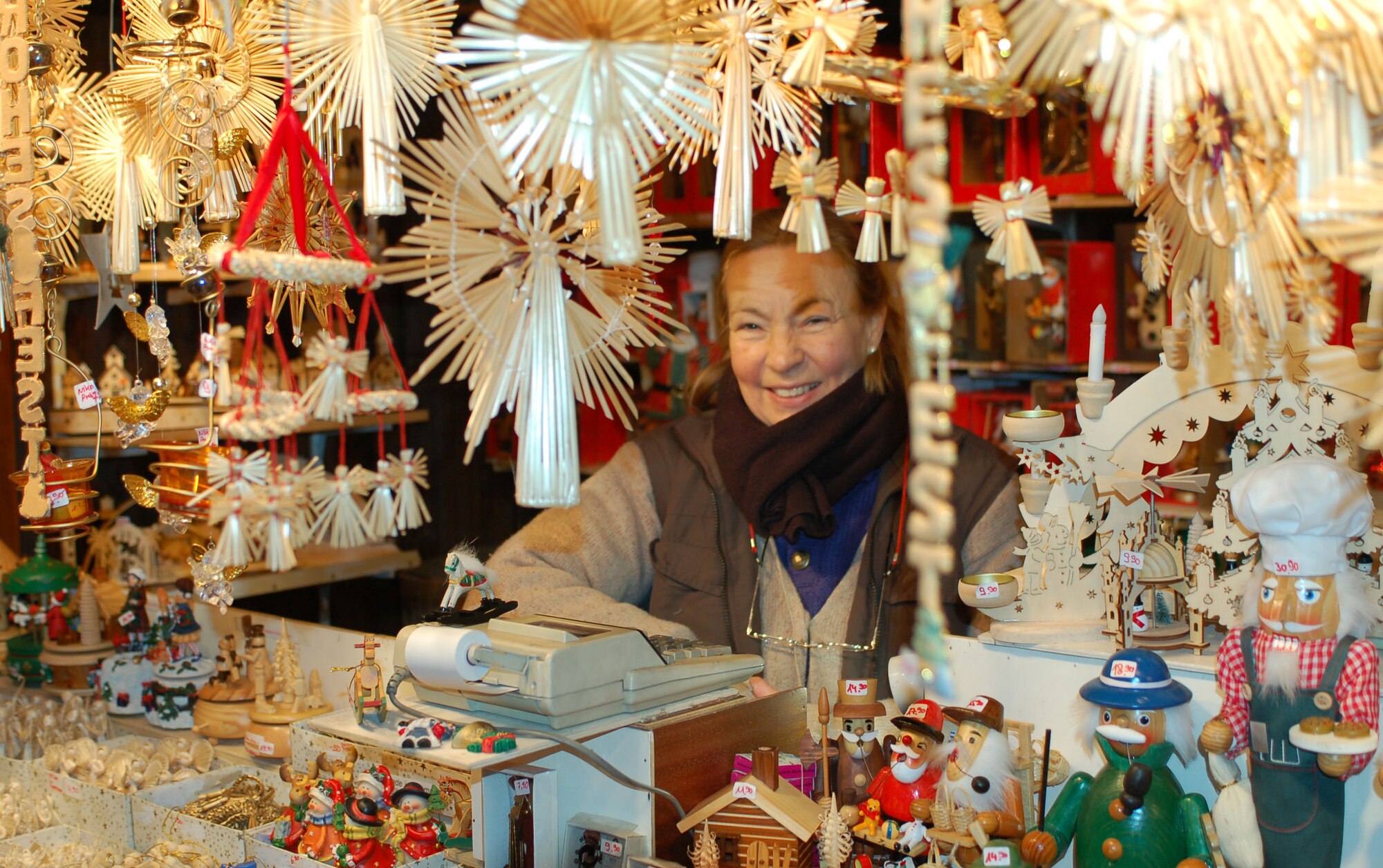 SPANGDAHLEM AIR BASE, Germany -- Straw angels and straw stars, which are traditional German holiday decorations, can be found at Trier’s Weihnachtsmarkt now through Dec. 22.  Opening times for the market are 10:30 a.m. - 8:30 p.m. Monday through Wednesday, 10:30 a.m. - 9:30 p.m. Thursday through Saturday, and 11 a.m. - 8:30 p.m. Sunday. Highlights include a performance by the U.S. Air Forces in Europe Brass Band from 6 - 7 p.m. Dec. 13. Music and entertainment is scheduled throughout each weekend, and Sankt Nikolaus will visit often. (U.S. Air Force photo/Iris Reiff)