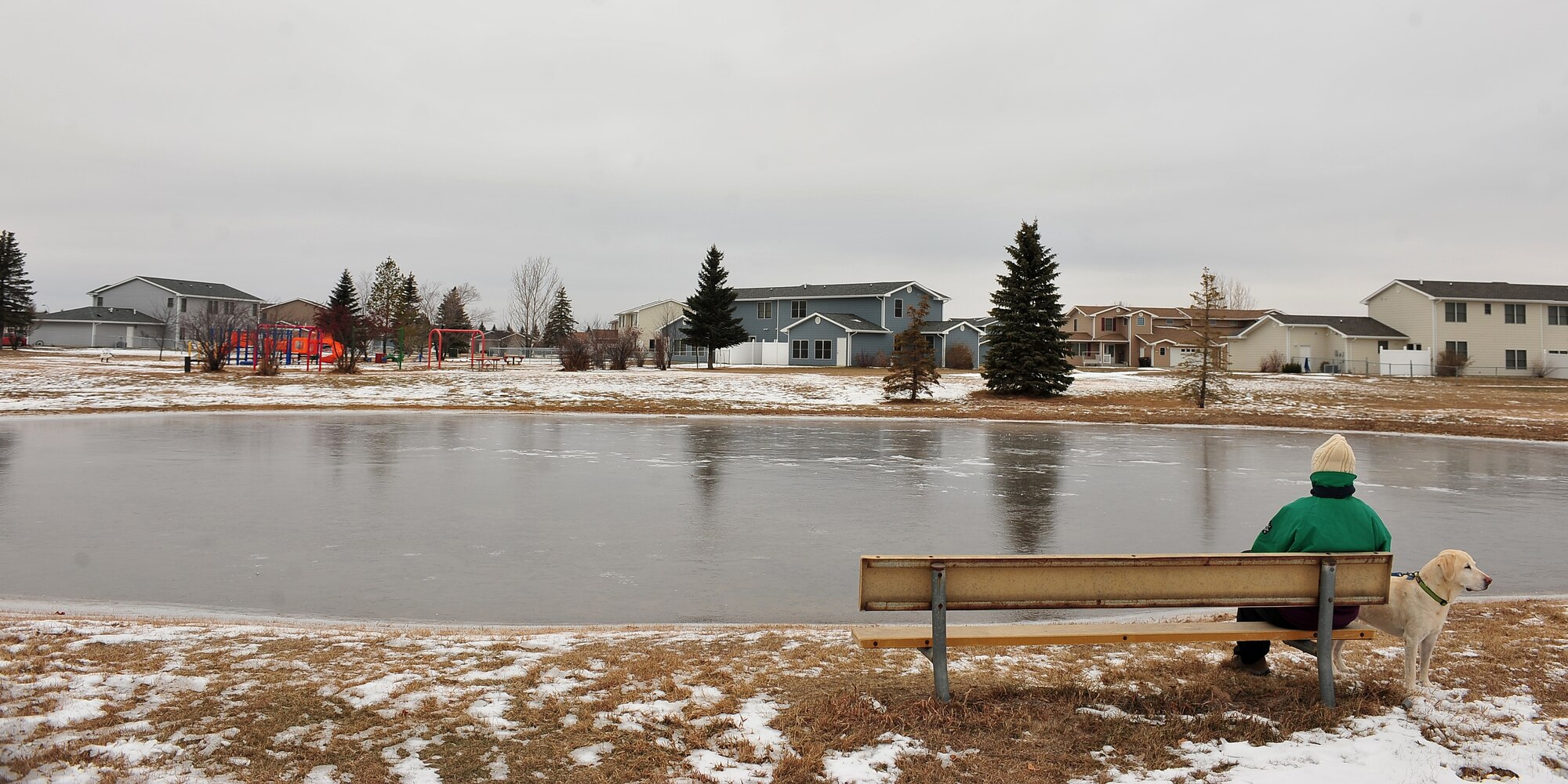 MINOT AIR FORCE BASE, N.D. -- A new ice skating pond will soon open on base at the corner of Eagle way and Dakota Court, as pictured here on Dec. 12. The pond is one of two that will provide outdoor recreation to base residents during the winter months. (U.S. Air Force photo/Airman 1st Class Kristoffer Kaubisch)