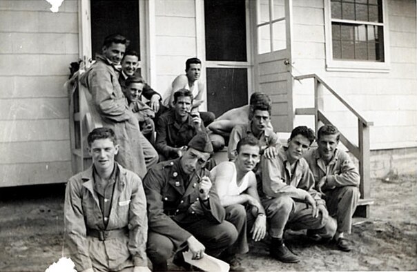 Aircraft mechanic students relax outside one of the
dormitories in 1941, at Keesler Field, now known as Keesler Air Force Base,
Miss. The dormitory was located south of where the present-day service
station and shoppette are located. Ninety-year-old Thomas Adams Jr., a
member of the first class of aircraft mechanic students at Keesler in 1941,
made a visit to the base Dec. 7, 2011, on the 70th anniversary of the
Japanese attack on Pearl Harbor. Adams has made his home in Pass Christian,
Miss., since 1966 when he retired with 25 years of service in the Army Air
Corps which was later name Air Force. (Courtesy photo)
