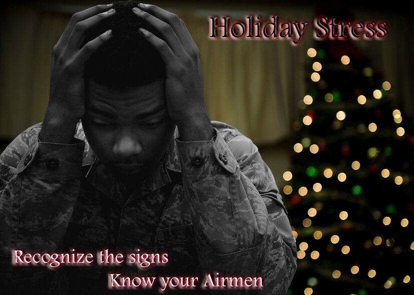 The holidays aren’t happy for everyone. Know your Airmen and take time to look after one another during the Christmas and New Year breaks. Also remember to take care of yourself. Stick to your budget, eat healthily and make time for yourself during the hustle and bustle. (U.S. Air Force illustration by Staff Sgt. Ciara Wymbs/Released)