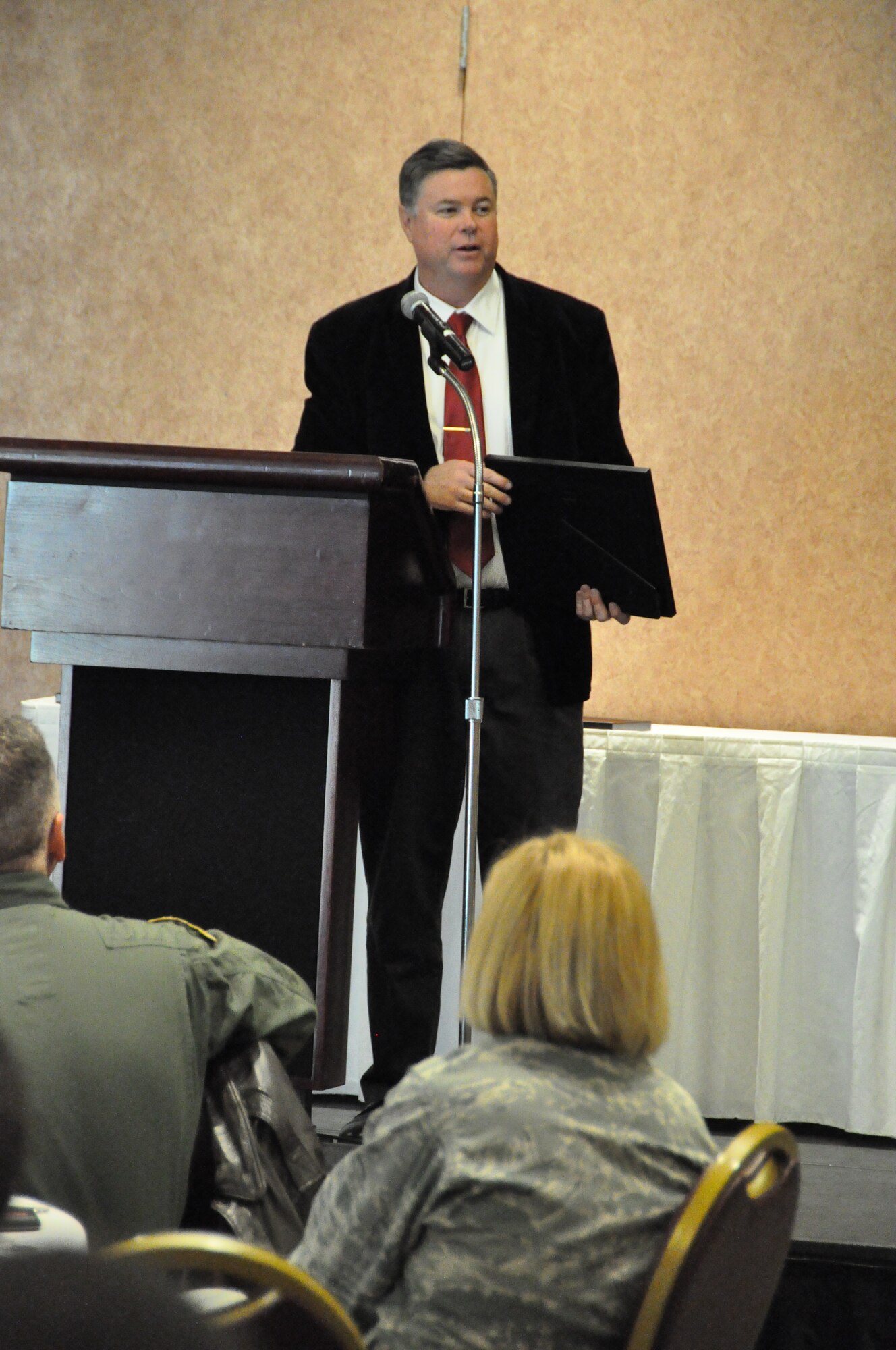 Tom Bradley, Airman & Family Readiness Center community readiness consultant, speaks at the luncheon honoring the Solano Napa Commuter Challenge Champions Dec. 14 at the Delta Breeze Club. (U.S. Air Force photo/Airman 1st Class Madelyn Ottem)