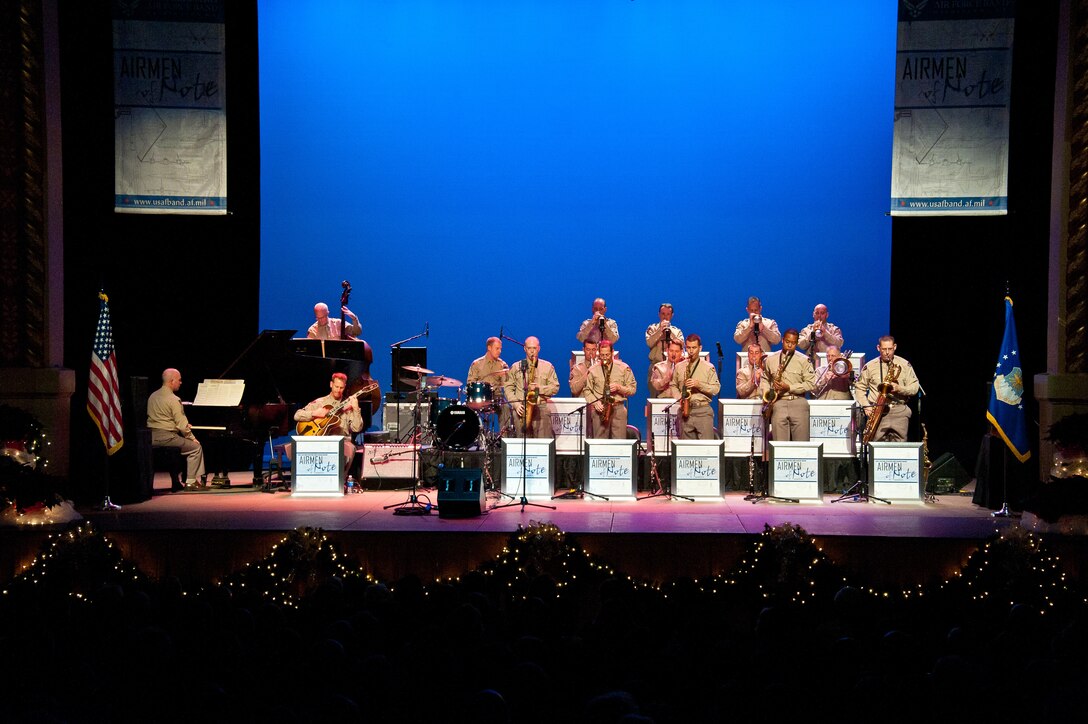 The U.S. Air Force 'Airmen of Note' perform big-band, swing and holiday favorites in the style of the late renowned band leader Glenn Miller holiday concert Dec. 9 at Davis Theatre. Miller was stationed at Maxwell briefly in 1942. (Air Force photo/Melanie Rodgers Cox)