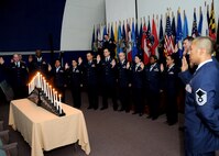 Newly promoted master sergeants recite the Senior NCO Oath during the 919th Special Operations Wing’s recent combined Senior NCO and NCO induction ceremony at Duke Field, Fla.   The formal ceremony honors wing reservists entering the top two tiers of enlisted leadership and signifies their  acceptance of increased responsibilities as new Senior NCOs and NCOs. (U.S. Air Force photo/Tech. Sgt. Cheryl Foster)