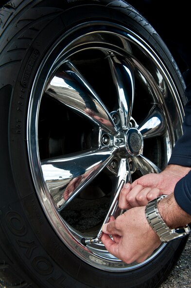A critical step in winterizing a vehicle is checking and adjusting the air pressure, according to the Air Armament Center safety office.  (U.S. Air Force photo/Samuel King Jr.)
