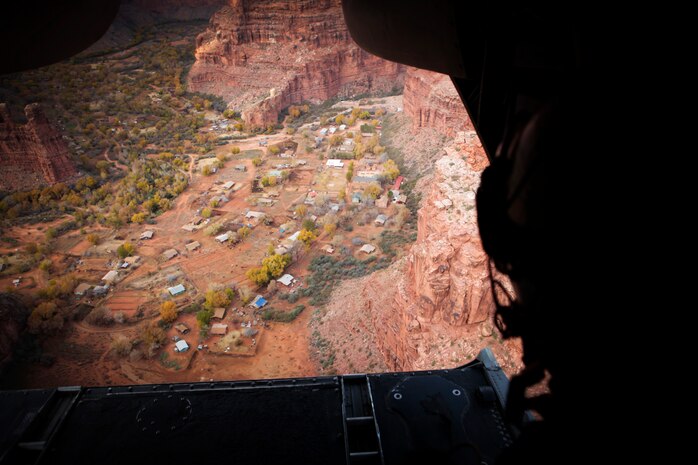 The U.S. Marine Corps Medium Helicopter Squadron 764 (HMM-764), 4th Marine Aircraft Wing, delivered Santa Claus, Richard E. McCallum, and toys to the children of the Havasupai tribe. HMM-764 joined the Flagstaff Community Toys For Tots Organization to complete Operation Havasupai.