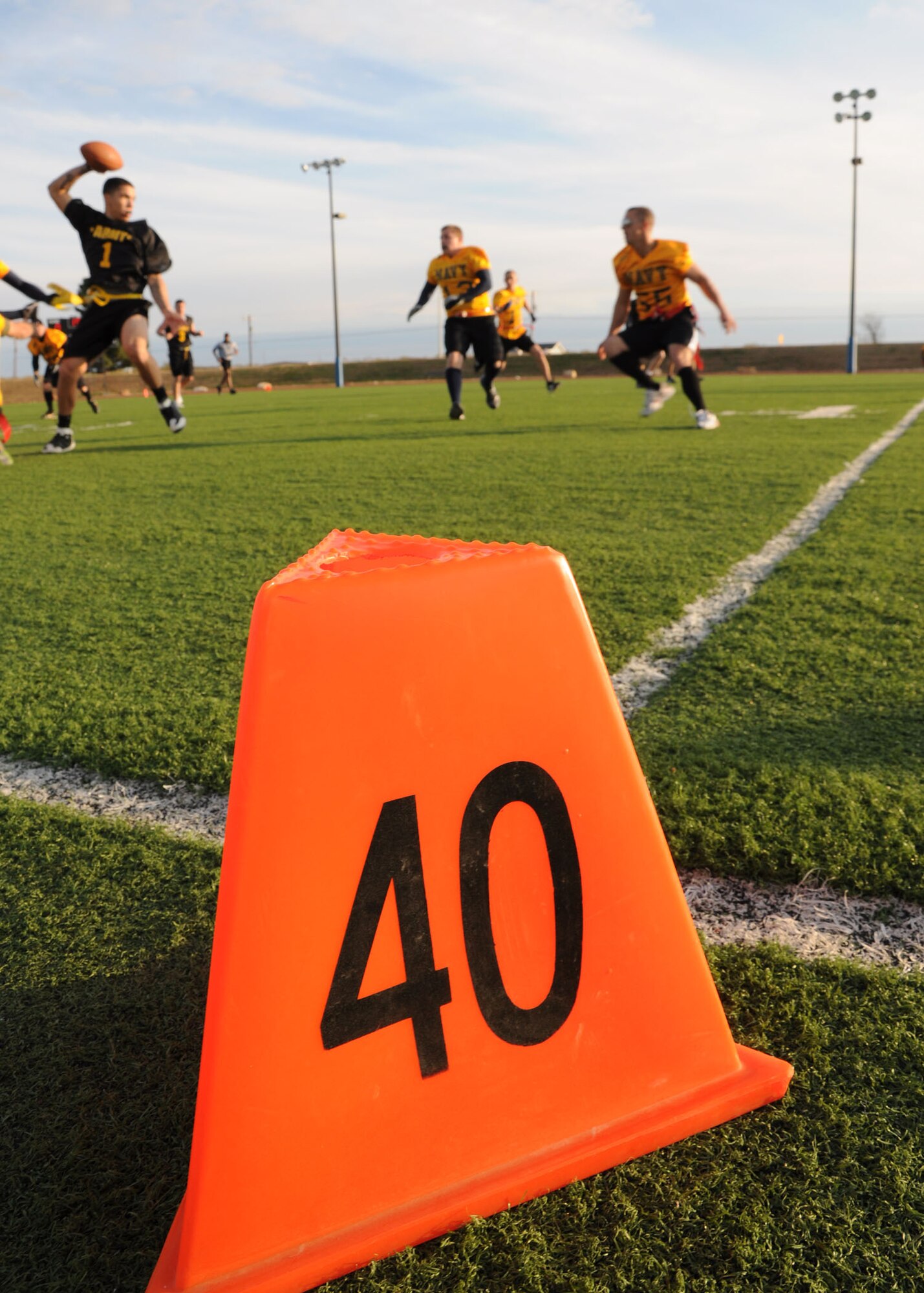 GOODFELLOW AIR FORCE BASE, Texas – Soldiers, Sailors and Marines participated in the Third Annual Army versus Navy flag football game at the base field Dec. 17. Army defeated Navy 45-32 for the third consecutive year. (U.S. Air Force photo/ Staff Sgt. Tong Duong)