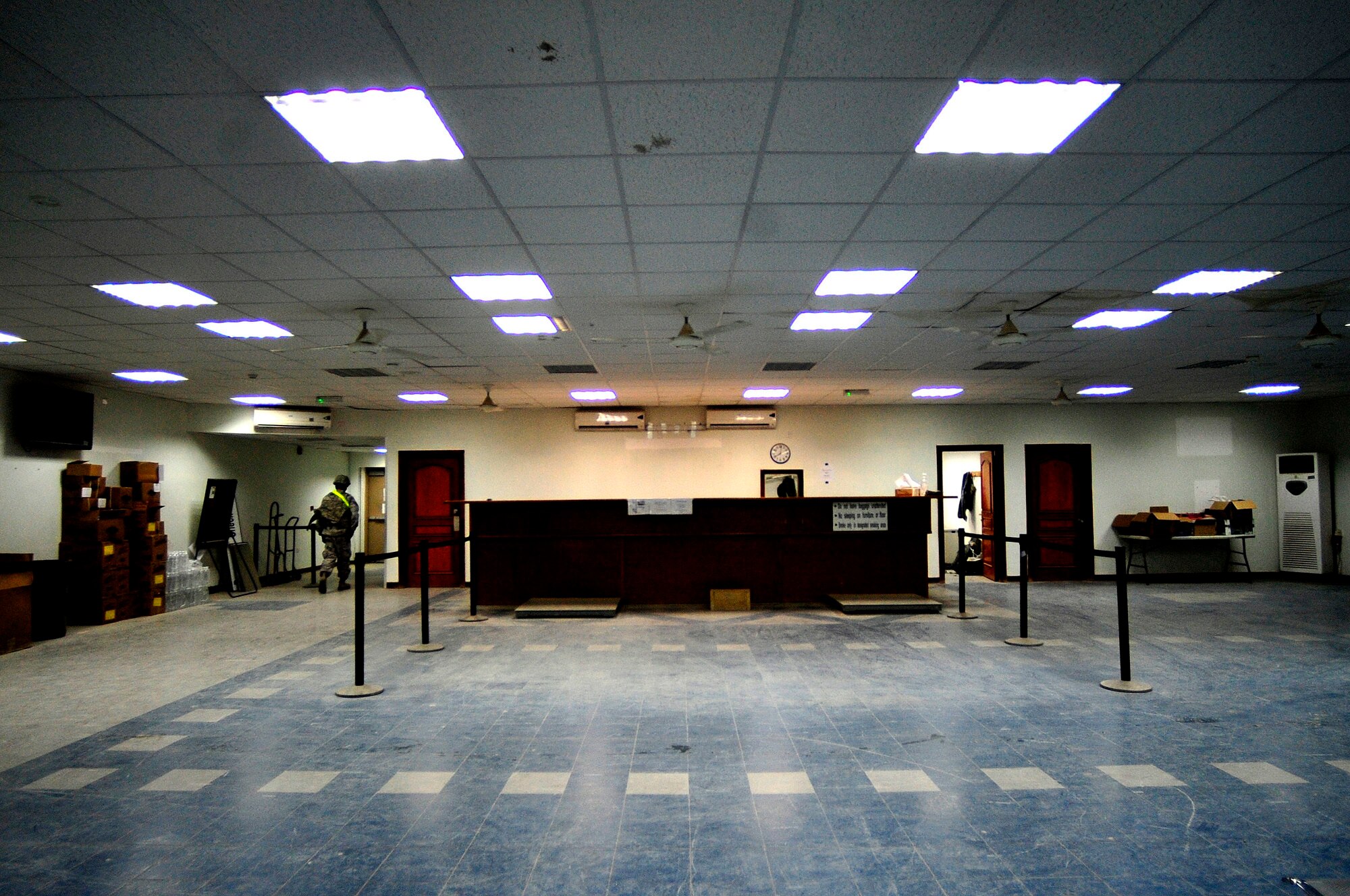 The 407th Air Expeditionary Group Passenger Terminal, which is normally bustling with traveling service members, is being used for the last time Dec. 18, 2011, by the last remaining Airmen leaving Ali Air Base, Iraq. The last remaining U.S. airmen left Iraq per the Iraq and U.S. 2008 Security Agreement that required all U.S. service members to be out of the country by Dec. 31, 2011. (U.S. Air Force photo/Master Sgt. Cecilio Ricardo)