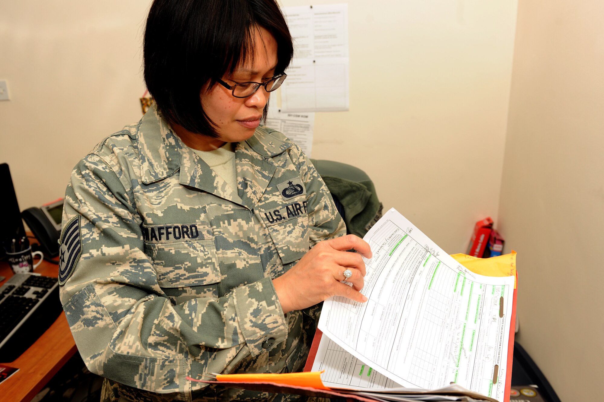 RAF ALCONBURY, United Kingdom - Tech. Sgt. Audrey Swafford, 423rd Communications Squadron, was named the December 501st Everyday Hero from the 423rd Air Base Group. Swafford is responsible for creating the squadron's first ever knowledge operations management element. (U.S. Air Force photo by Senior Airman Joel Mease)