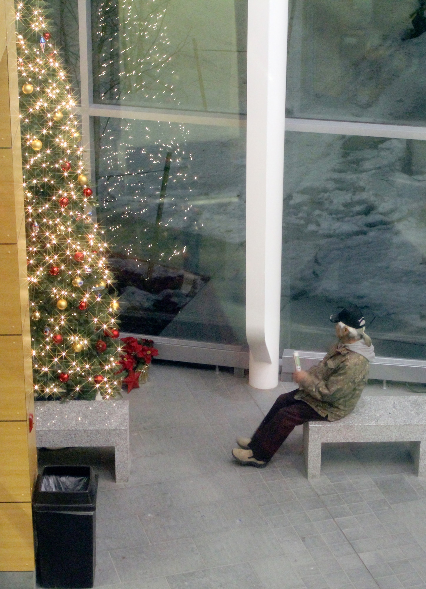 A Veteran enjoys the decorating efforts of the 477th Fighter Group at the Veterans Affairs Medical Center in Anchorage, Alaska Dec. 6. (U.S. Air Force Photo/ Tech. Sgt. Dana Rosso) 