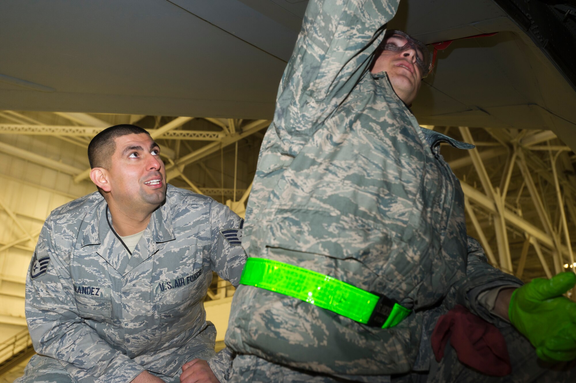 Staff Sgt. Ismael Hernandez, 22nd Maintenance Group quality assurance inspector, performs an evaluation Dec. 21, 2011, McConnell Air Force Base, Kan. A crew chief by trait, Hernandez ensures quality maintenance is performed for the premier tanker wing in the Air Force. (U.S. Air Force photo/ Airman 1st Class Armando A. Schwier-Morales)