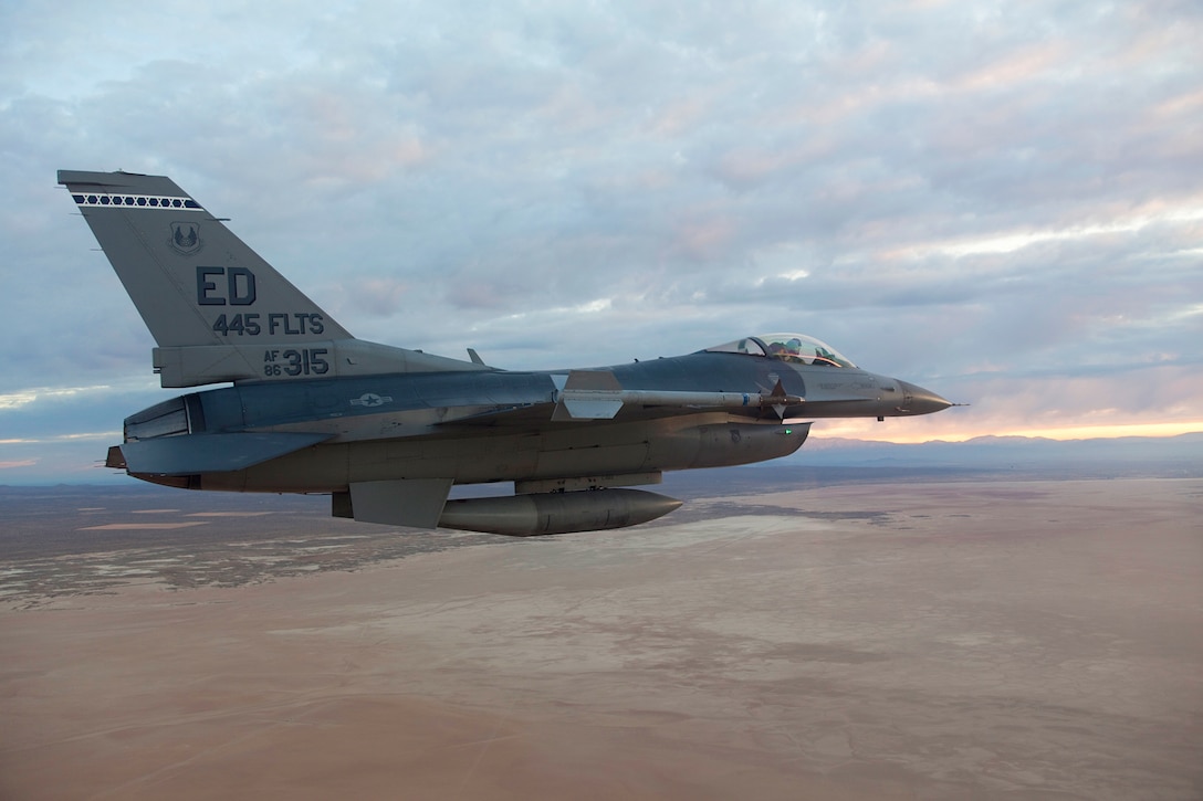 Maj. Robert Ungerman, 416th Flight Test Squadron, on approach at Edwards AFB, CA.  December 20. (U.S. Air Force Photo by Christian Turner) 