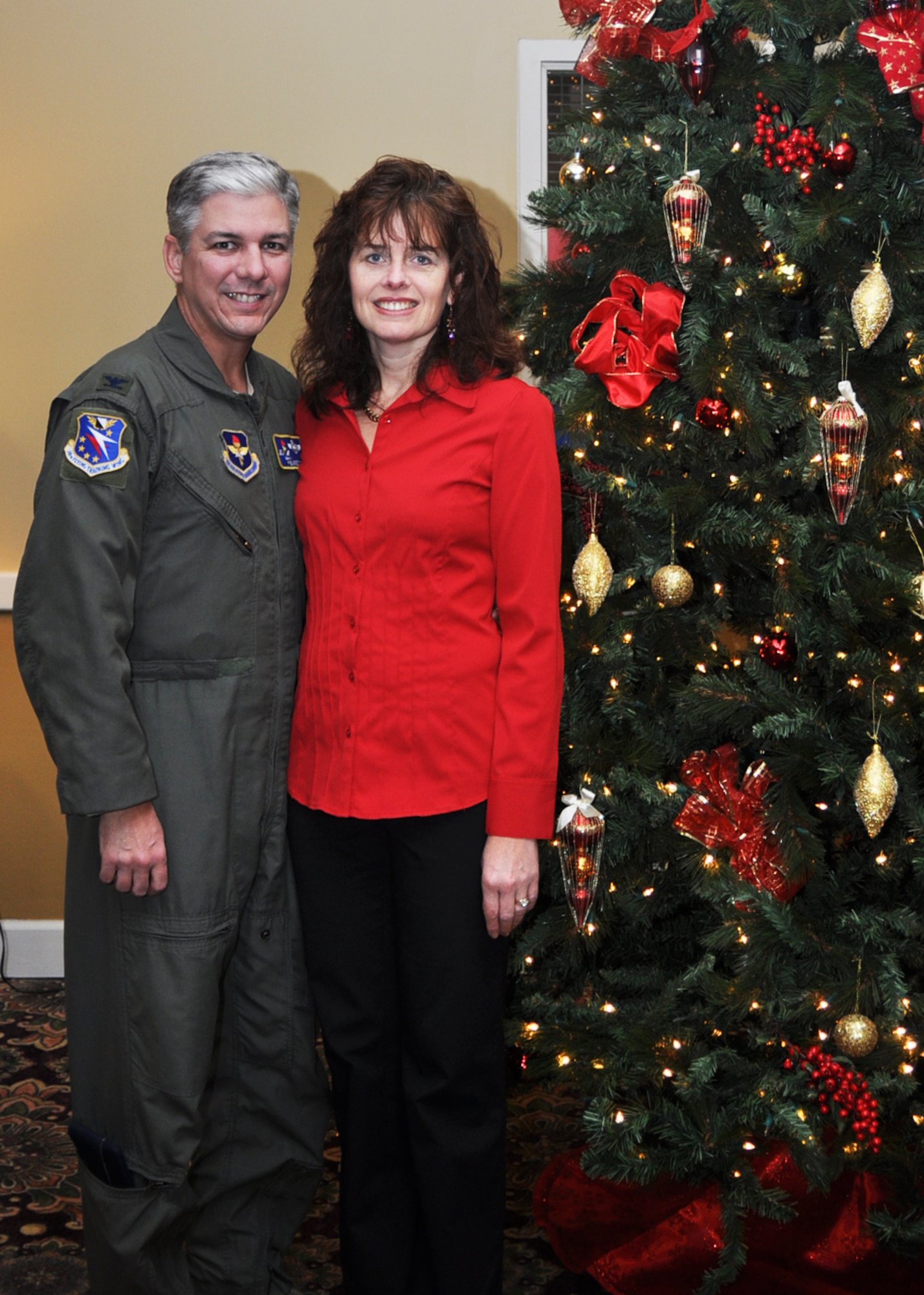 Col. Barre Seguin, 14th Flying Training Wing commander, and his wife Nancy Seguin wish all of Team BLAZE a safe and happy holiday season. Reflect on mission accomplishments, take time to focus on what’s important personally and remember those who are currently deployed as well as their families during this holiday season. (U.S. Air Force photo/Sonic Johnson)