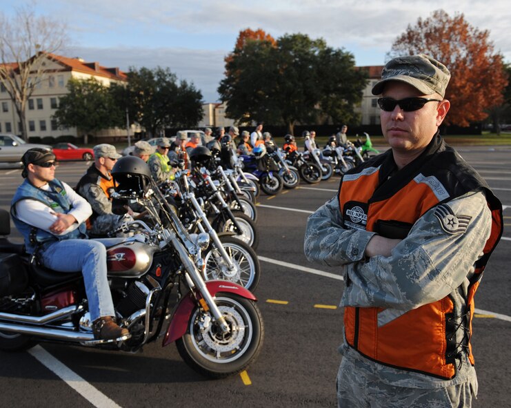 "We could use a dedicated pad for motorcycle training," said Staff Sgt. Robert Viall, Green Knights Chapter 75 safety director. "Currently the lot we use is full throughout the week, making it impossible for riders to use the course. The pad could also be used for other morale boosting events like garage sales, family movie nights, stunt shows, motorcycle gatherings and craft fairs for the arts and crafts center. This way we will be getting more bang for our buck." (U.S. Air Force photo/Airman 1st Class Micaiah Anthony)(RELEASED)