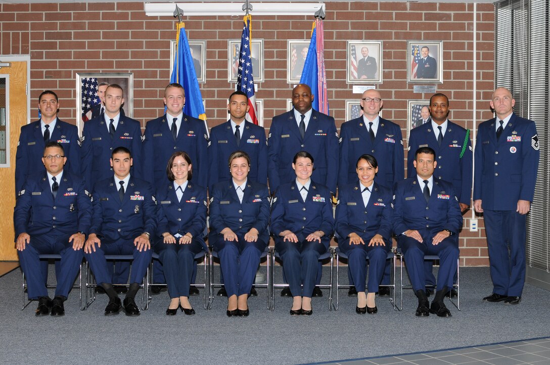 McGHEE TYSON AIR NATIONAL GUARD BASE, Tenn. - Airman Leadership School Class 12-1, F-Flight, gathers at The I.G. Brown Air National Guard Training and Education Center here, Dec. 5, 2011.  (U.S. Air Force photo by Master Sgt. Kurt Skoglund/Released)