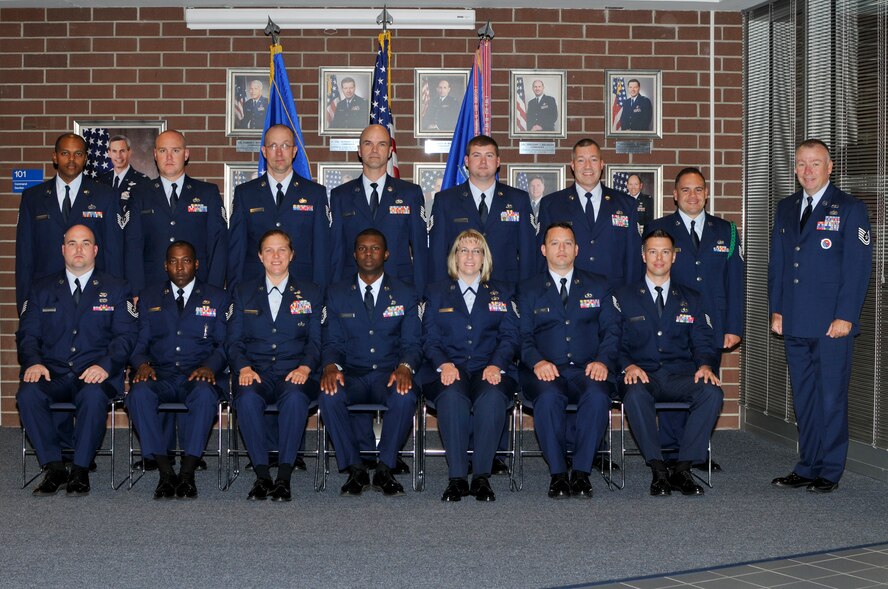 McGHEE TYSON AIR NATIONAL GUARD BASE, Tenn. - NCO Academy Class 11-8, E-Flight, gathers at The I.G. Brown Air National Guard Training and Education Center here, Oct. 17, 2011.  (U.S. Air Force photo by Master Sgt. Kurt Skoglund/Released)