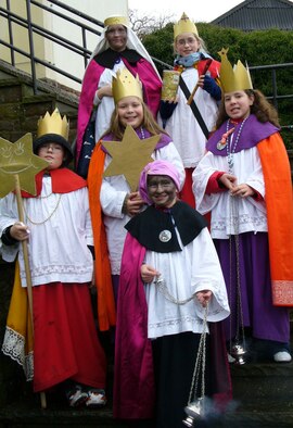 NIEDERKAIL, Germany -- Star singers will visit Eifel residents on Jan. 6 in Niederkail. The holiday season in Germany ends with the visit and feast of the Magi. The event commemorates the journey of the Magi, or three wise men, who brought gifts to the infant Jesus in Bethlehem. Groups of adults or children walk from house to house dressed as the three wise men.  They carry a star-shaped lantern on a stick and sing a song or say a religious poem at people's doors. In return, the star singers receive a small monetary donation, which goes into humanitarian aid funds. (U.S. Air Force photo/ Iris Reiff)