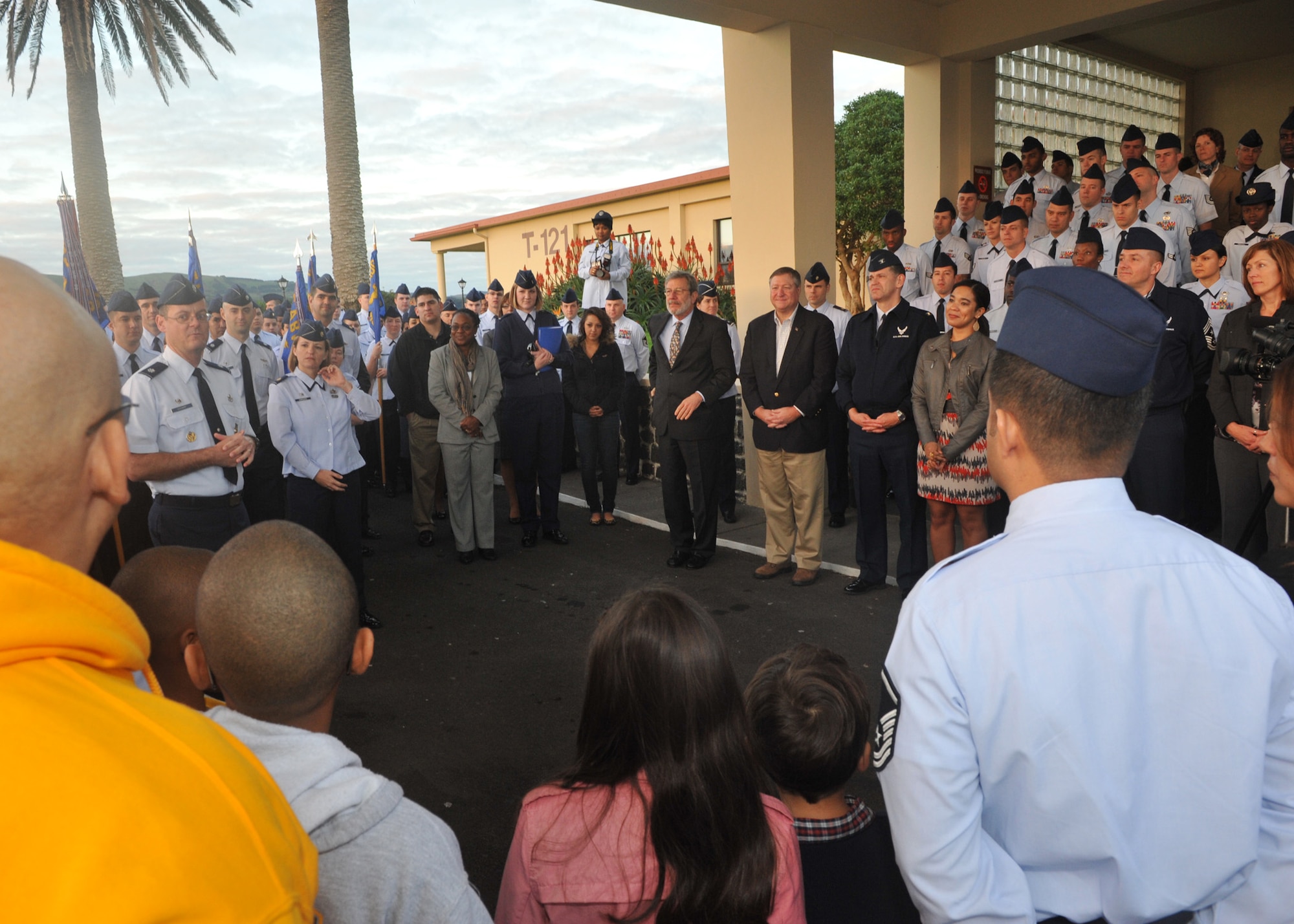 Secretary of the Air Force Michael Donley attends a Warrior Welcome and Departure ceremony in support of Team Lajes Airmen at Lajes Field, Azores, Dec. 19, 2011. The Secretary toured several units of the 65th Air Base Wing and spoke with Airmen in all functions and dimensions of the mission at Lajes Field.  (U.S. Air Force photo/Guido Melo)