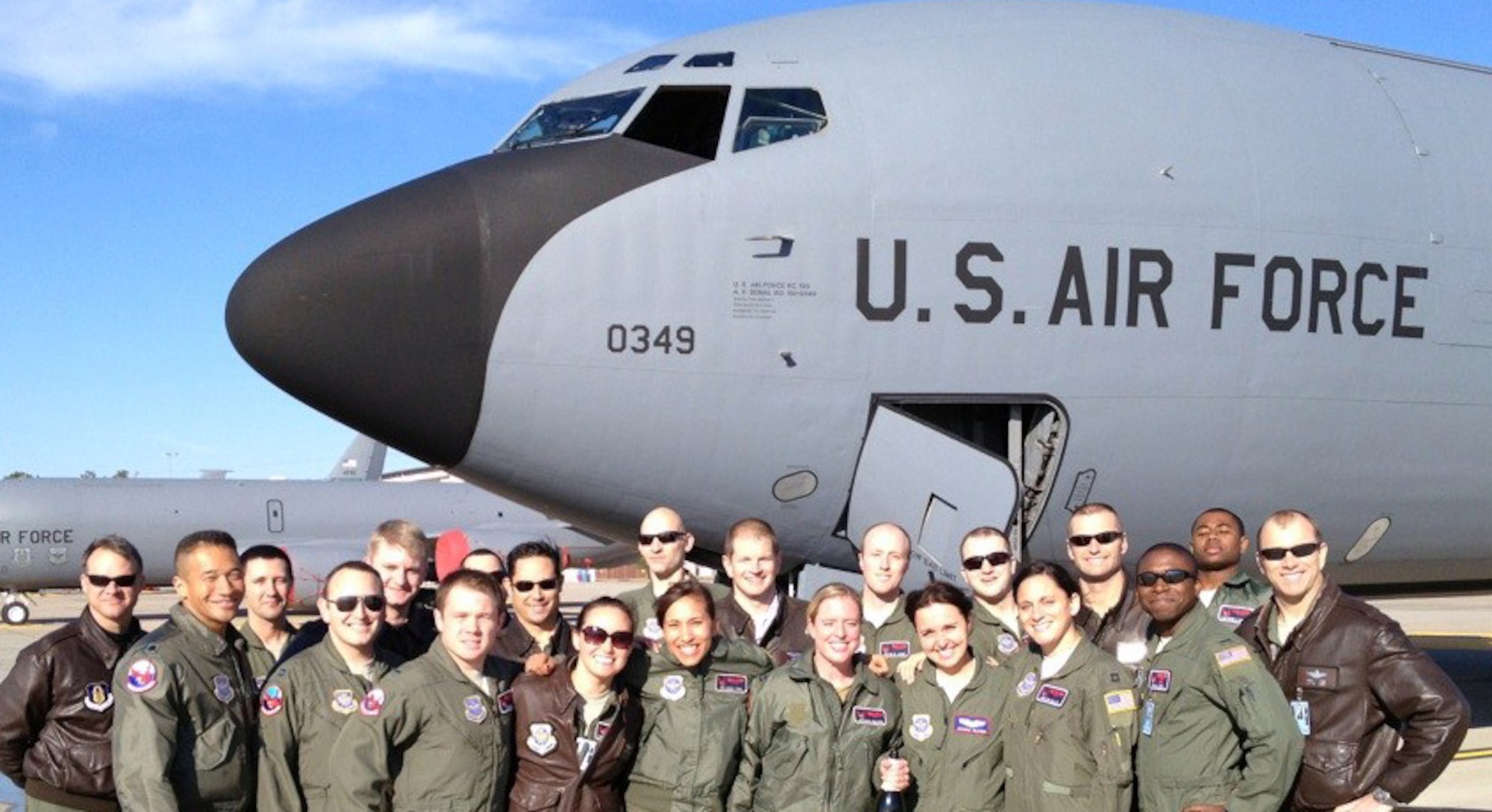 Members of the 77th Air Refueling Squadron and 911th Air Refueling Squadron help Capt. Darcy Allen celebrate her final KC-135R flight with the wing on Dec. 19, 2011. Allen moves to a new assignment later this month. (USAF photo courtesy of 911ARS)