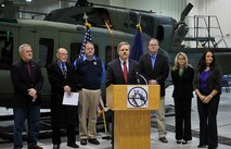 MINOT AIR FORCE BASE, N.D. – North Dakota Sen. John Hoeven held a press conference here, Dec. 27, in conjunction with local civic leaders known as Task Force 21. The senator discussed how the Department of Defense Appropriations Act will affect the base and its Airmen. (U.S. Air Force Photo/Senior Airman Desiree Esposito)
