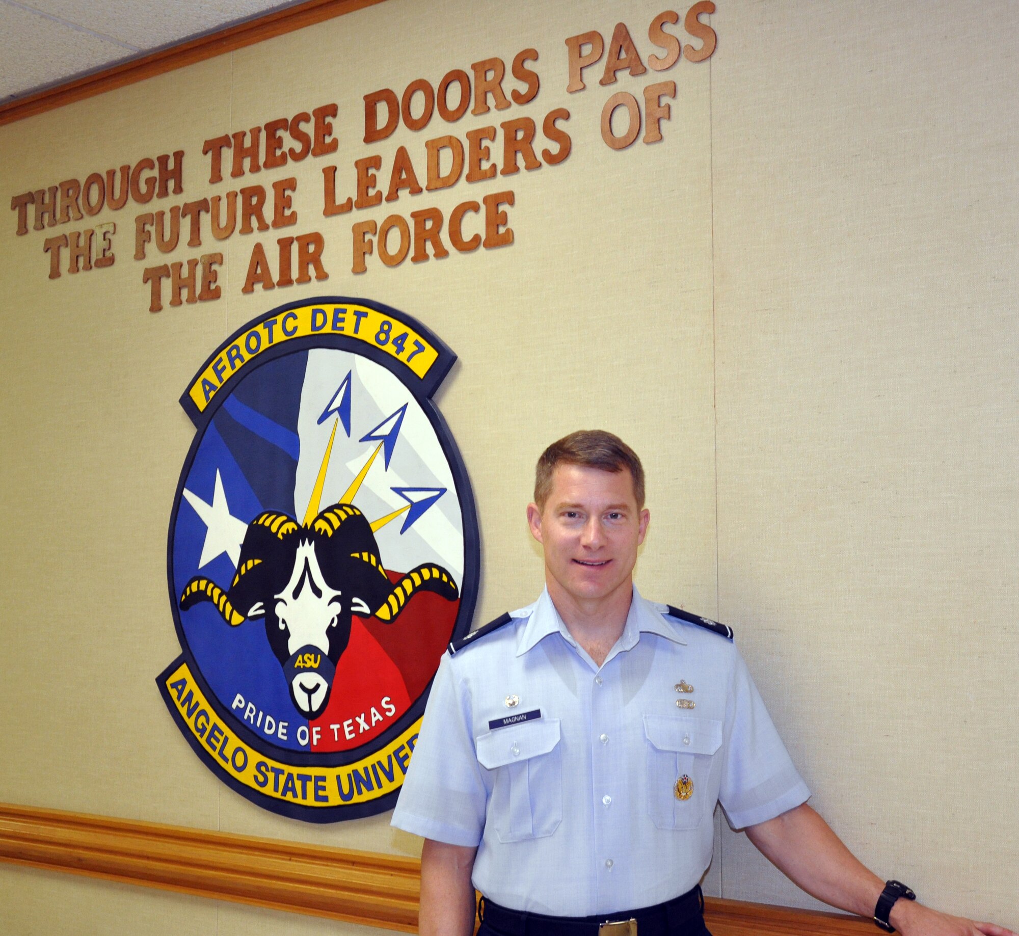 SAN ANGELO, Texas -- Lt. Col. Stephen W. Magnan, an intelligence officer, took the reigns of Angelo State University ROTC Detachment 847 this summer. Magnan received his commission through ASU ROTC 19 years ago. (U.S. Air Force photo/Connie Hempel)
