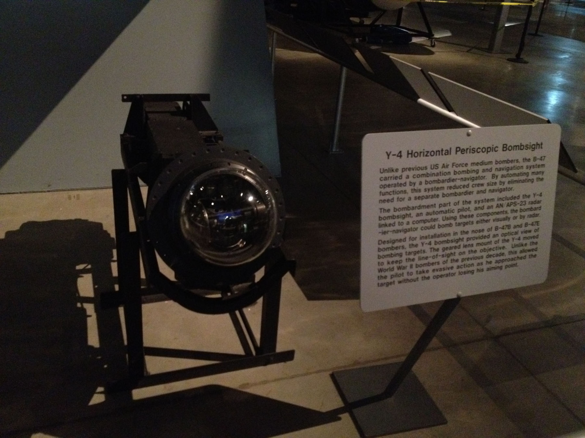 Designed for installation in the nose of B-47B and B-47E bombers, the Y-4 Y-4 Horizontal Periscopic Bombsight provided an optical view of bombing targets. (U.S. Air Force Photo).