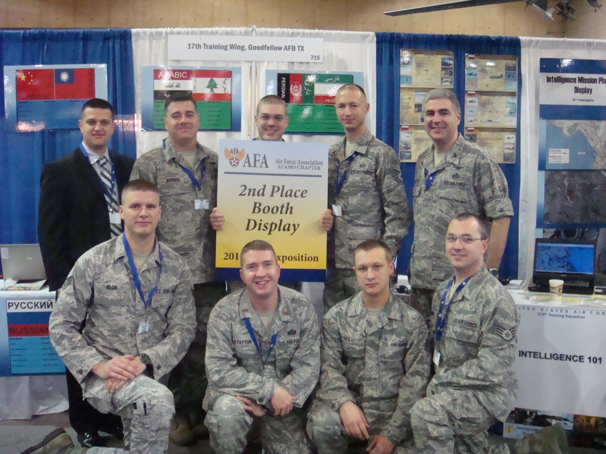 GOODFELLOW AIR FORCE BASE, Texas- Col. Thomas Geary, then 17th Training Wing Commander, and other representatives from Team Goodfellow at the Air Education and Training Command Symposium took home second place for booth displays during the two day event, Jan 15-17. They competed against more than 40 other military booth displays.