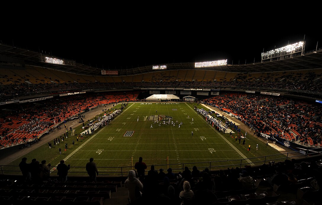 Fans watch the U.S. Air Force Academy vs.Toledo University football game on December 28, 2011 at RFK stadium for the 2011 Military Bowl. Toledo won the game with a 42-41 victory. (U.S. Air Force Photo by: MSgt Jeremy Lock) (Released)