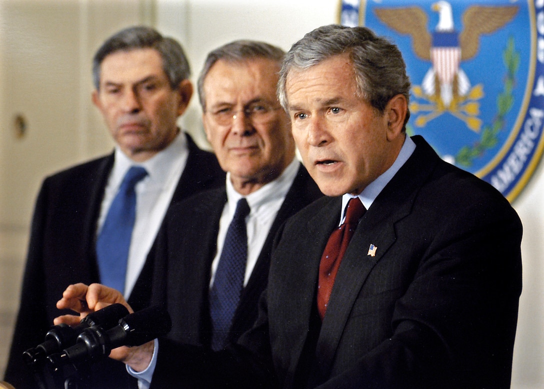 President George W. Bush, right, was back at the Pentagon on Sept. 17 ...