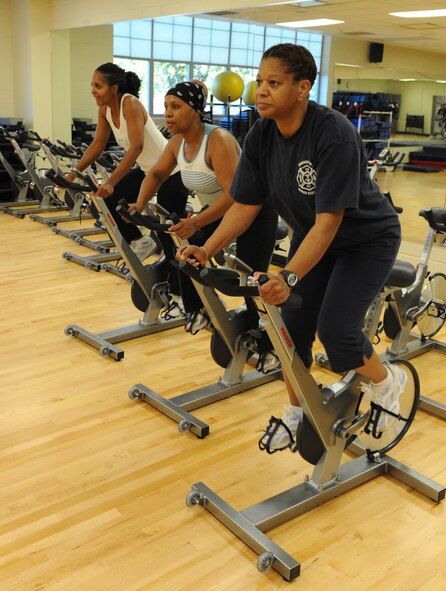 Cheryl Young, Paulette Postell, and Retired Master Sgt. Jewel Harris would like to see free aerobics programs come back to Barksdale Air Force Base. "We would like to have a spin, kick boxing class and more aerobics," said Postell. (U.S. Air Force photo/Airman 1st Class Micaiah Anthony)(RELEASED)