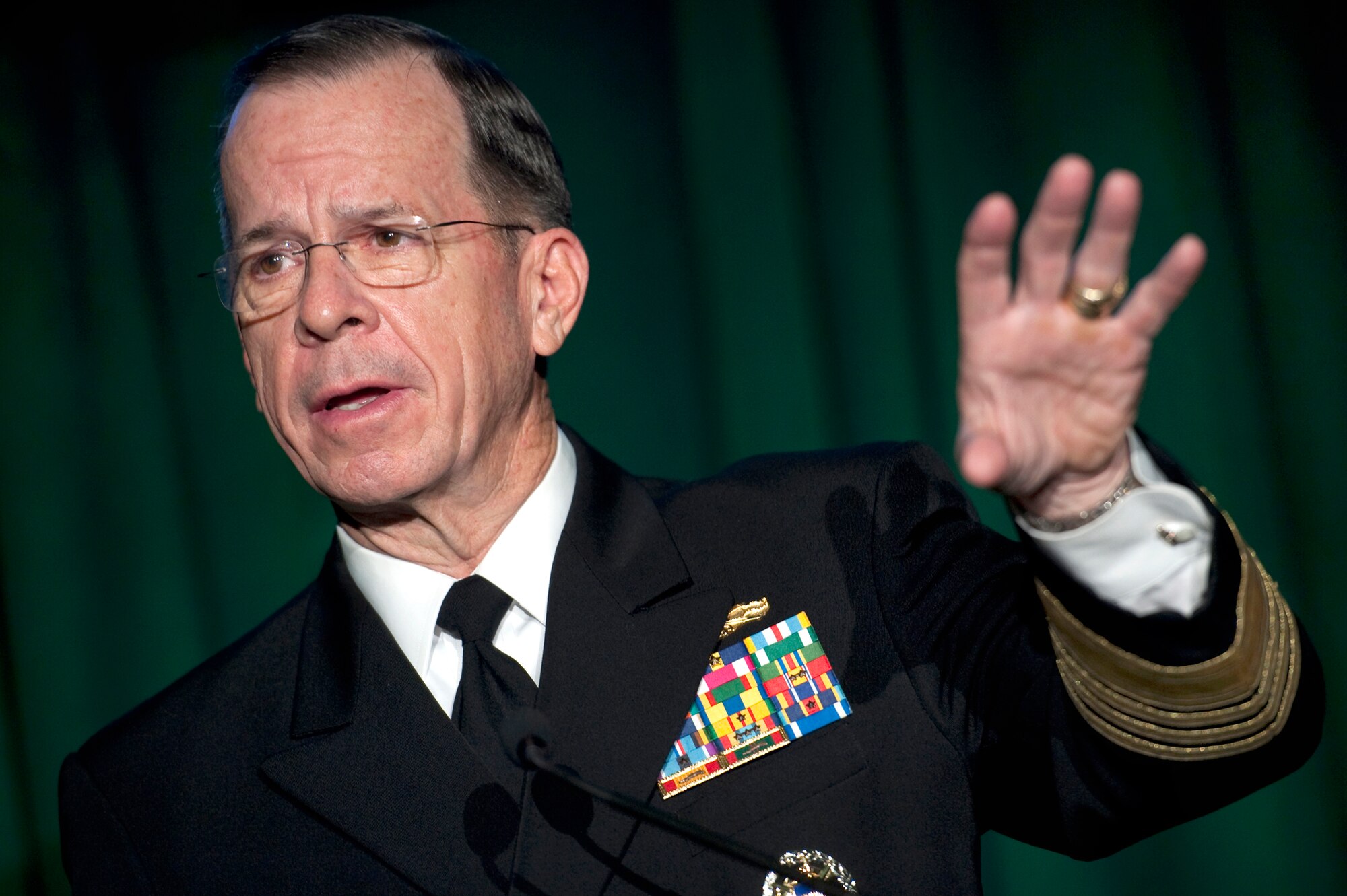 Navy Adm. Mike Mullen, the chairman of the Joint Chiefs of Staff, called President Barack Obama's "Strengthening Our Military Families" initiative tremendous during the chairman's worldwide podcast to service members Jan. 31, 2011. (Defense Department photo/Petty Officer 1st Class Chad J. McNeeley)