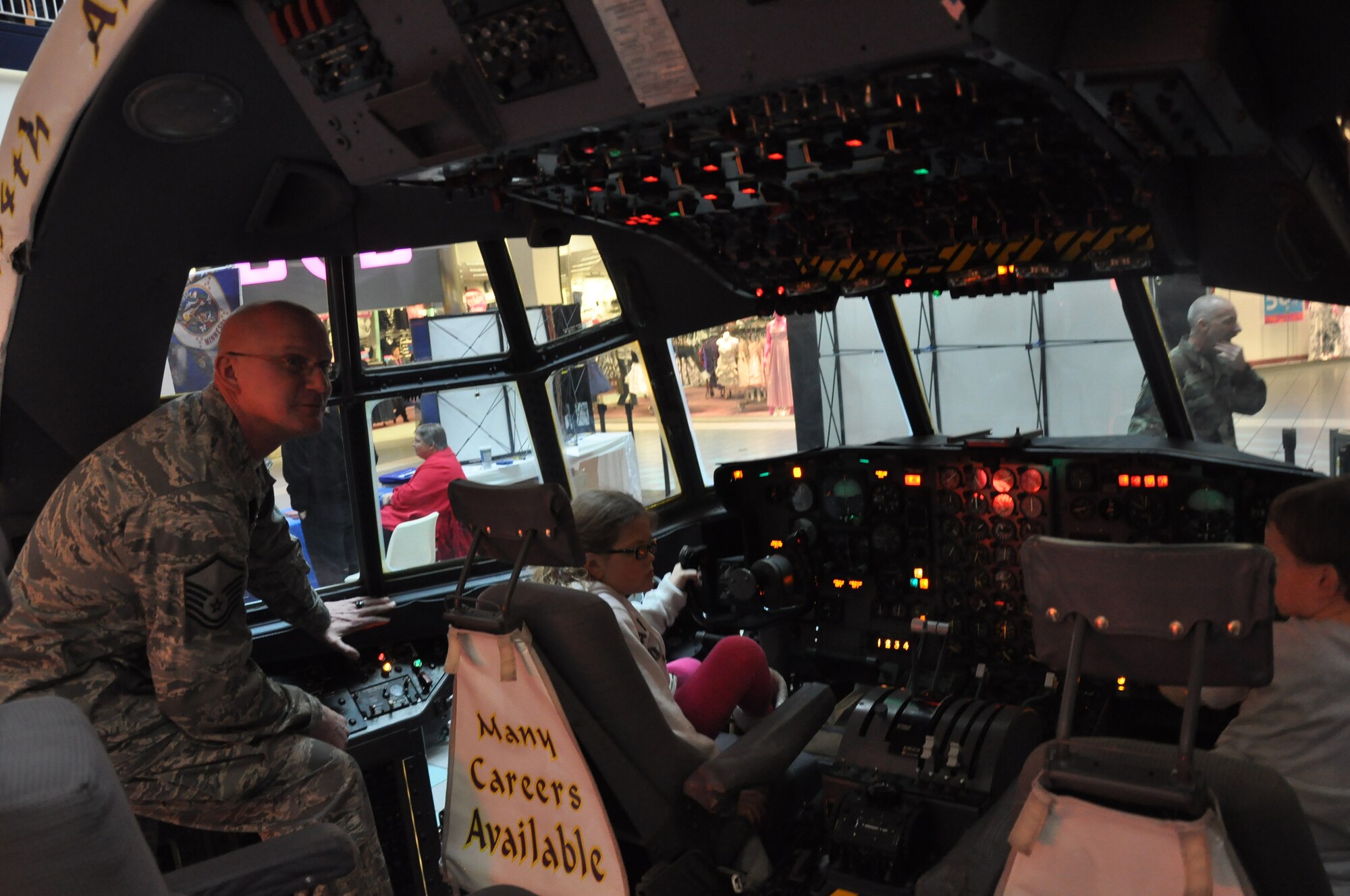 A C-130 cockpit on display at the Mall of America.(Air Force Photo/Tech. Sgt. Bob Sommer)