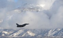 An F-16 Fighter Falcon takes off from Hill Air Force Base, Utah on Dec. 15, 2010 during a routine test flight. Hill AFB performs multiple launches a day to ensure each F-16 is fully functional and mission ready. (U.S. Air Force photo by Airman Allen Stokes)