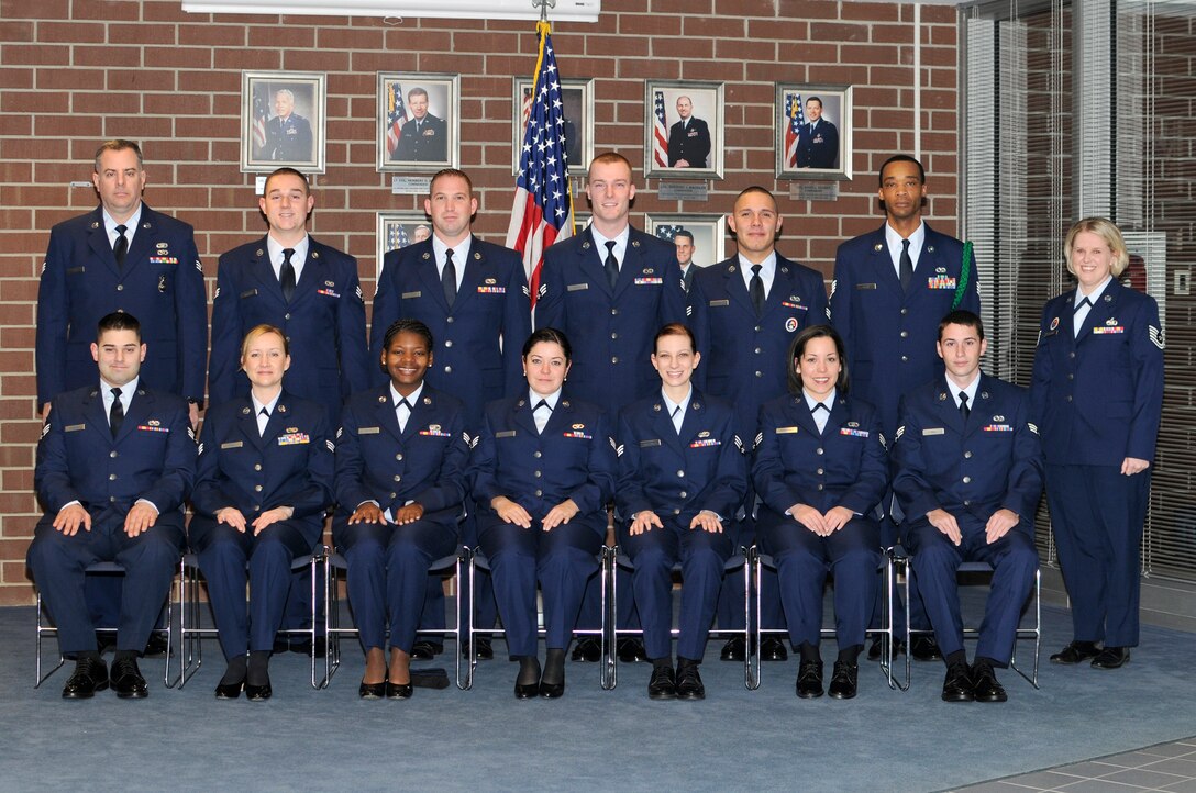 McGHEE TYSON AIR NATIONAL GUARD BASE, Tenn. - Airman Leadership School Class 11-2, A-Flight, gathers at The I.G. Brown Air National Guard Training and Education Center here, Jan. 17, 2011.  (U.S. Air Force photo by Master Sgt. Kurt Skoglund/Released)