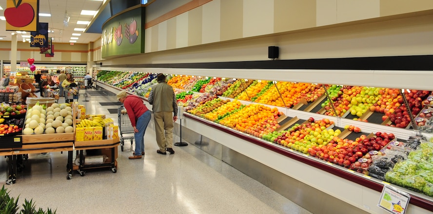 MOODY AIR FORCE BASE, Ga.-- Shoppers  walk through the new addition to the Moody Commissary Feb. 2. With the addition, there is more space for fresh produce and a larger variety provided to the Moody community. (U.S. Air Force photo/Senior Airman Stephanie Mancha)(RELEASED) 