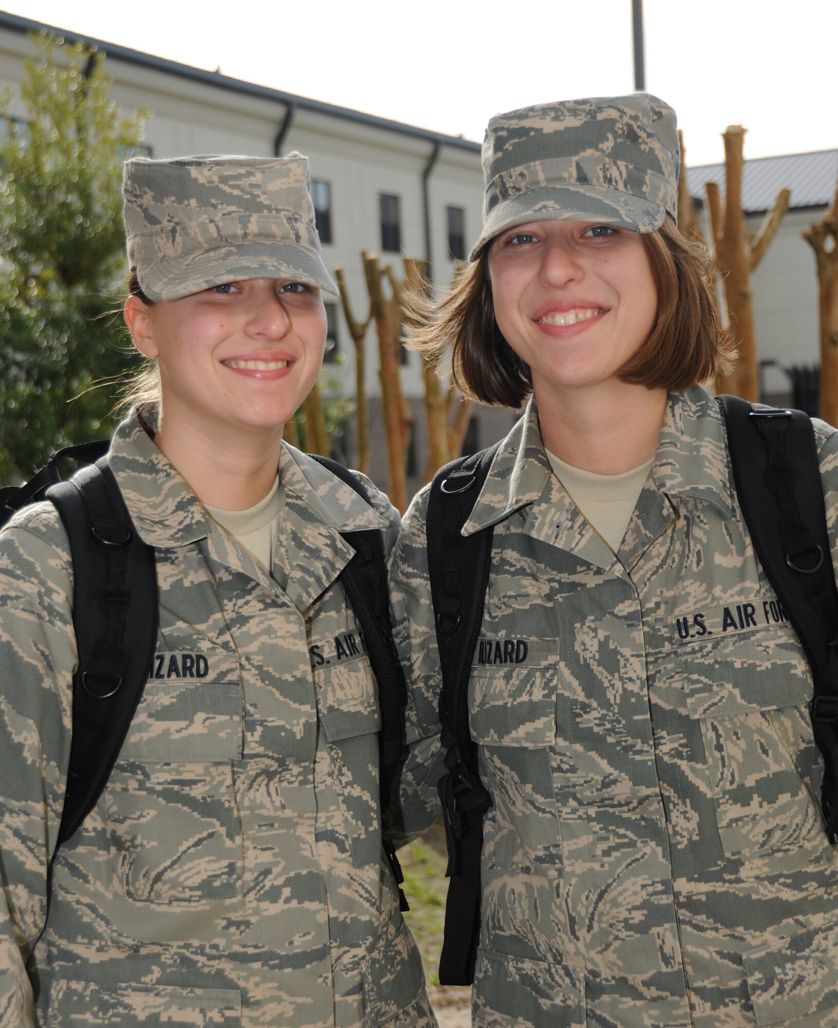 From left, Airmen Basic Alyona and Marina Blizard are students in the 336th Training Squadron.  (U.S. Air Force photo by Kemberly Groue)
