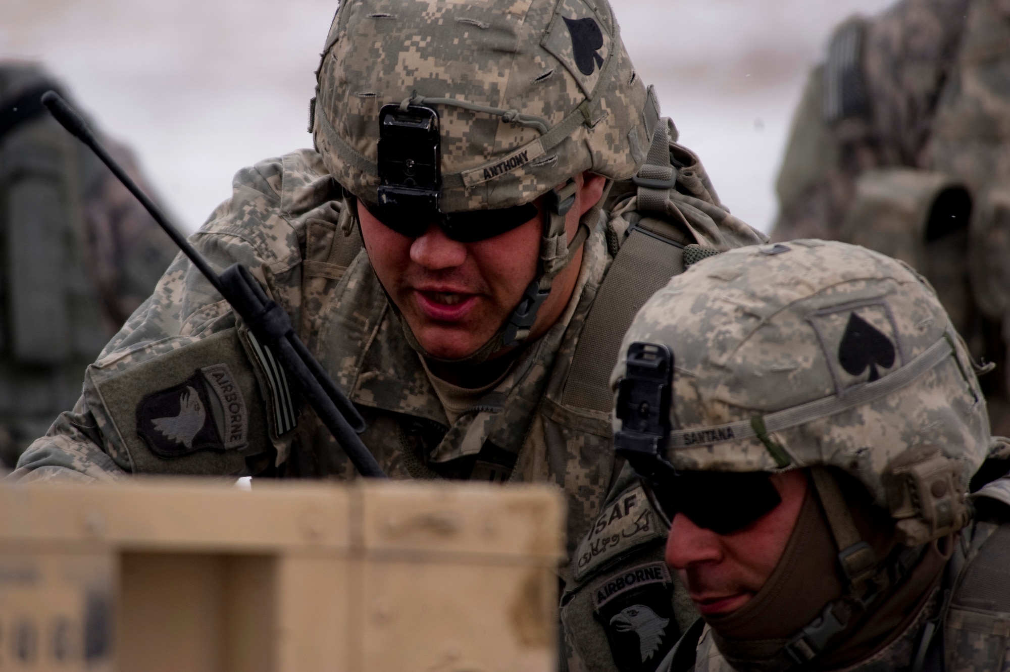 Soldiers from Task Force Currahee, 4th Brigade, 101st Airborne Division, help recover barrels of fuel that were air delivered to Forward Operating Base Waza K'wah in the Paktika province of Afghanistan via a C-17 Globemaster III. The fuel was delivered to help sustain members of Task Force Currahee whose only means of re-supply is through air delivery. (U.S. Air Force photo by Master Sgt. Adrian Cadiz)