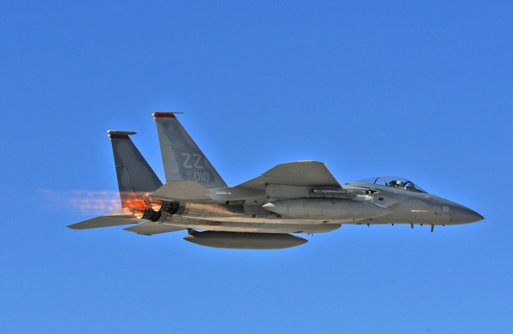 F-15 Eagles patrol areas around critical infrastructure and during special events. Fighter aircraft such as these conducted air patrols around Raymond James Stadium in Tampa, Fla., in support of Super Bowl XLIII.  (U.S. Air Force photo/Chief Master Sgt. Gary Emery)